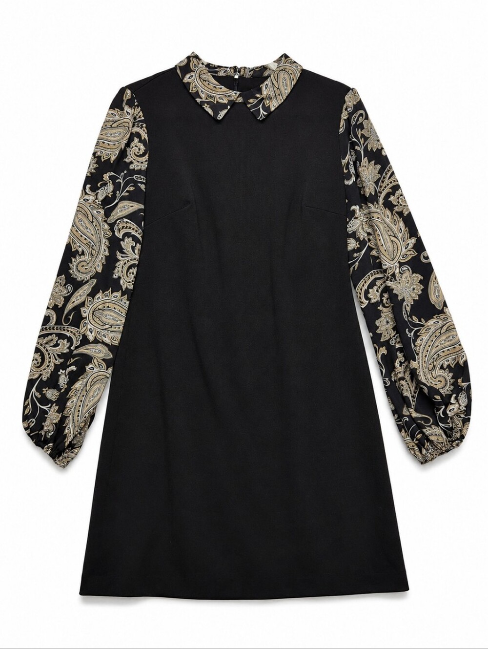 Tommy Hilfiger Classic Black Dress with Paisley Print Sleeves and Collar